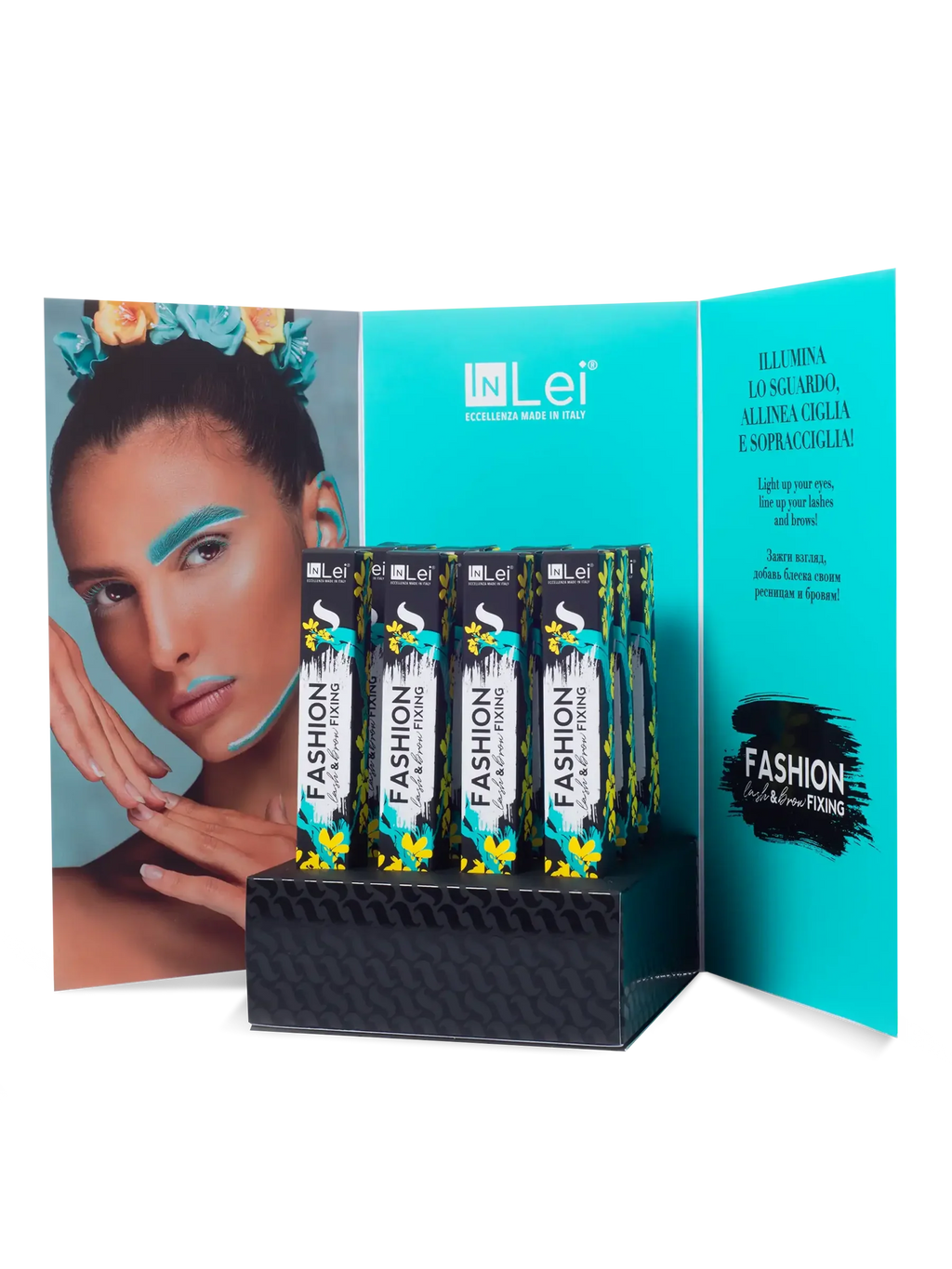 InLei® EXPOSITOR FASHION LASH &amp; BROW – Gel Fijador para Pestañas y Cejas Disponible en 12, 24 o 36 unidades