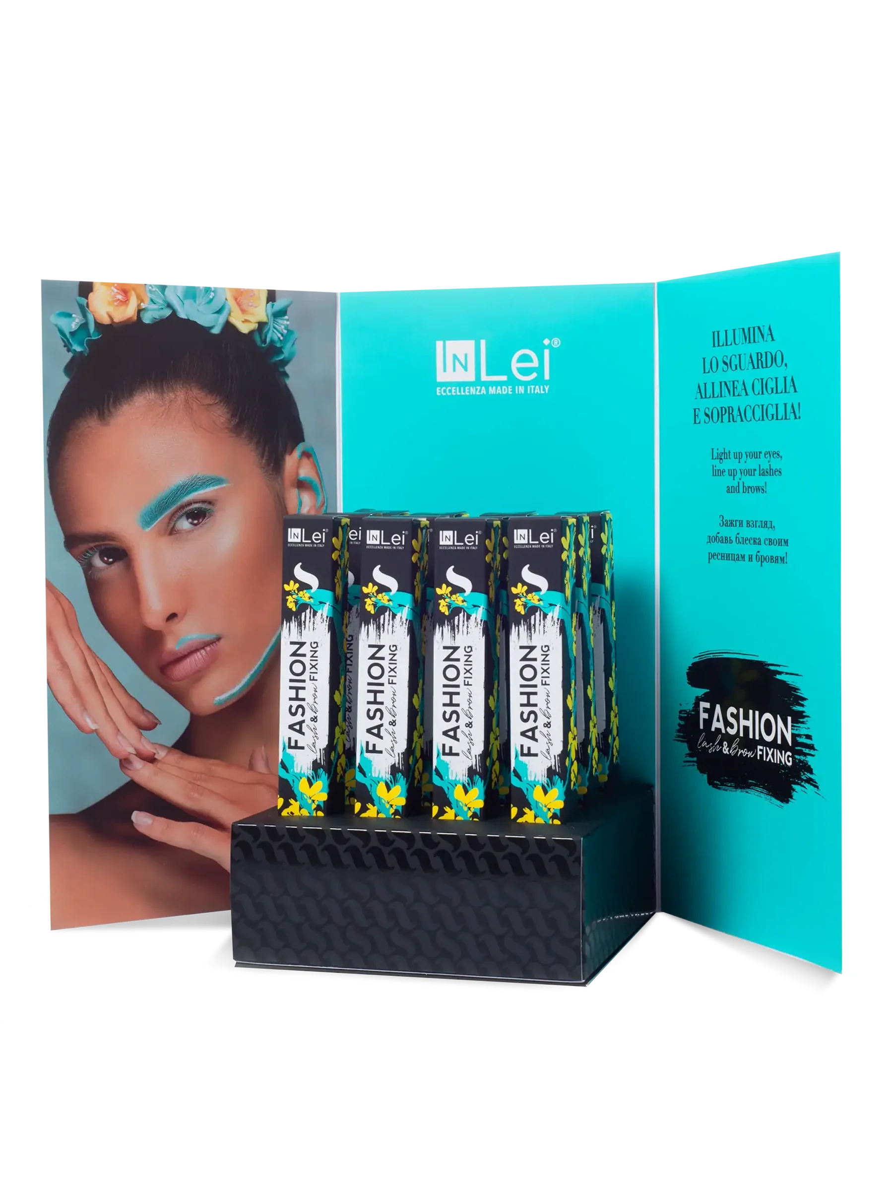 InLei® EXPOSITOR FASHION LASH &amp; BROW – Gel Fijador para Pestañas y Cejas Disponible en 12, 24 o 36 unidades