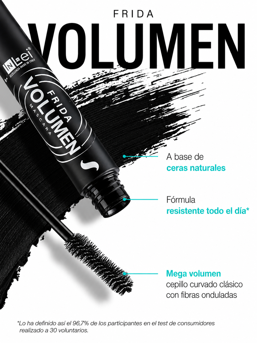 InLei® FRIDA VOLUME – Máscara Voluminizadora para Pestañas Naturales y Extensiones 8 ml