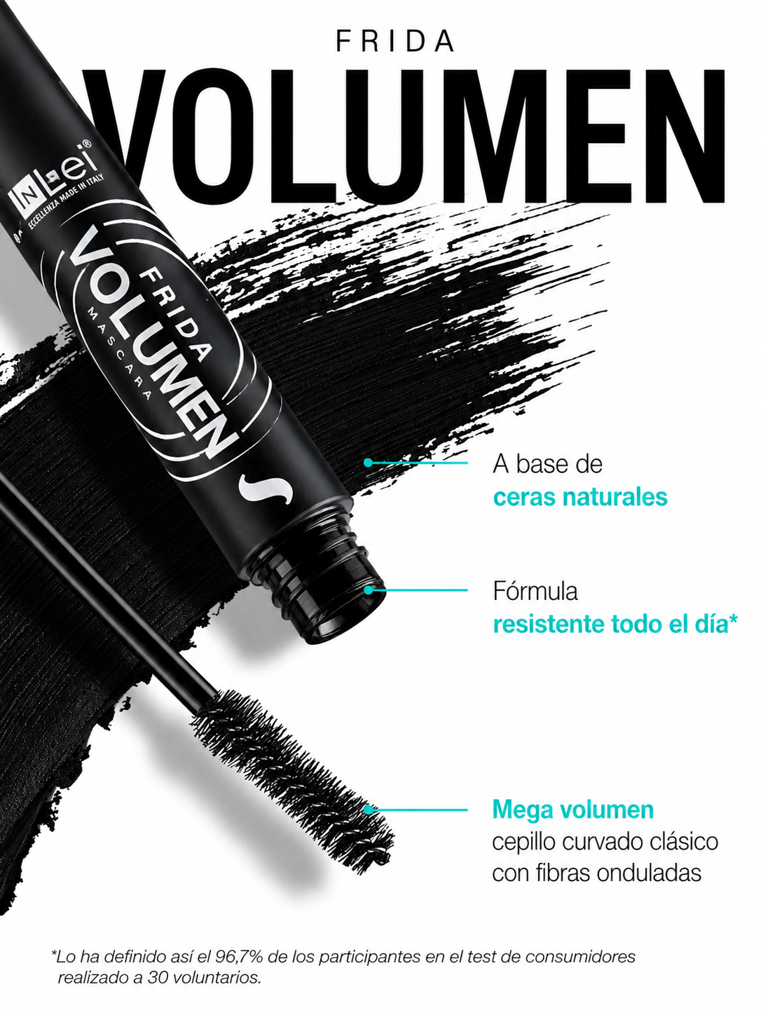 InLei® FRIDA VOLUME – Máscara Voluminizadora para Pestañas Naturales y Extensiones 8 ml