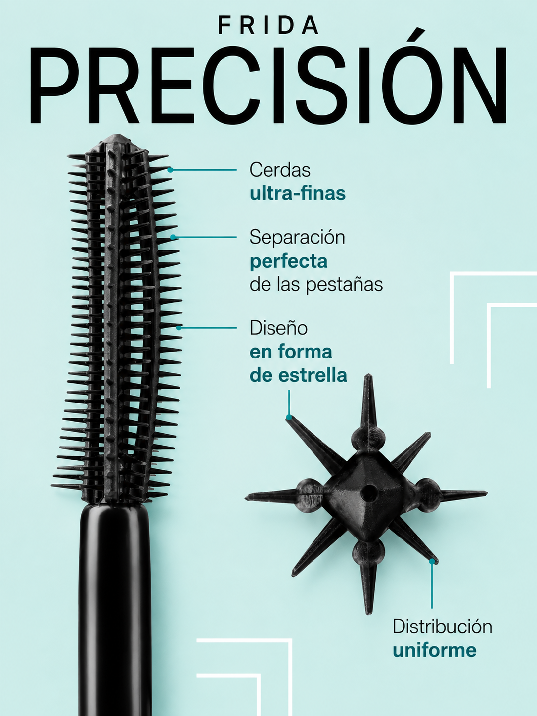 InLei® FRIDA PRECISION – Máscara de Alta Definición para Pestañas Naturales y Extensiones 8 ml