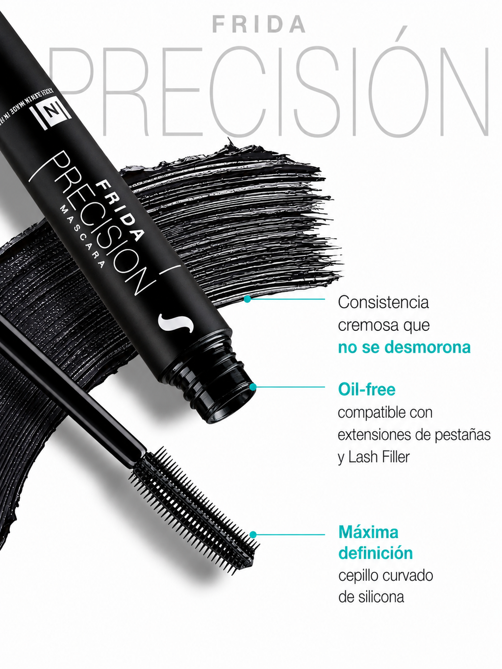 InLei® FRIDA PRECISION – Máscara de Alta Definición para Pestañas Naturales y Extensiones 8 ml