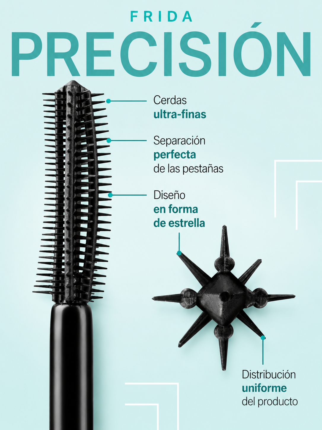InLei® EXPOSITOR DE SOBREMESA FRIDA PRECISION – Máscara de Alta Definición para Pestañas Naturales y Extensiones – 9 unidades