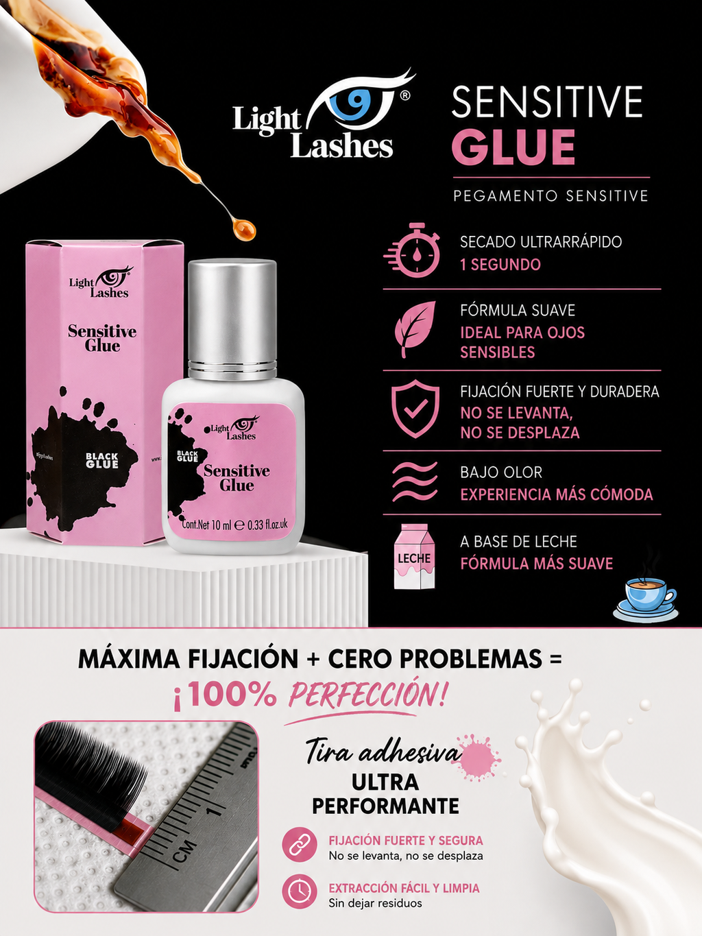 LIGHT LASHES® SENSITIVE – Adhesivo para Extensiones de Pestañas y Ojos Sensibles 5 ml / 10 ml