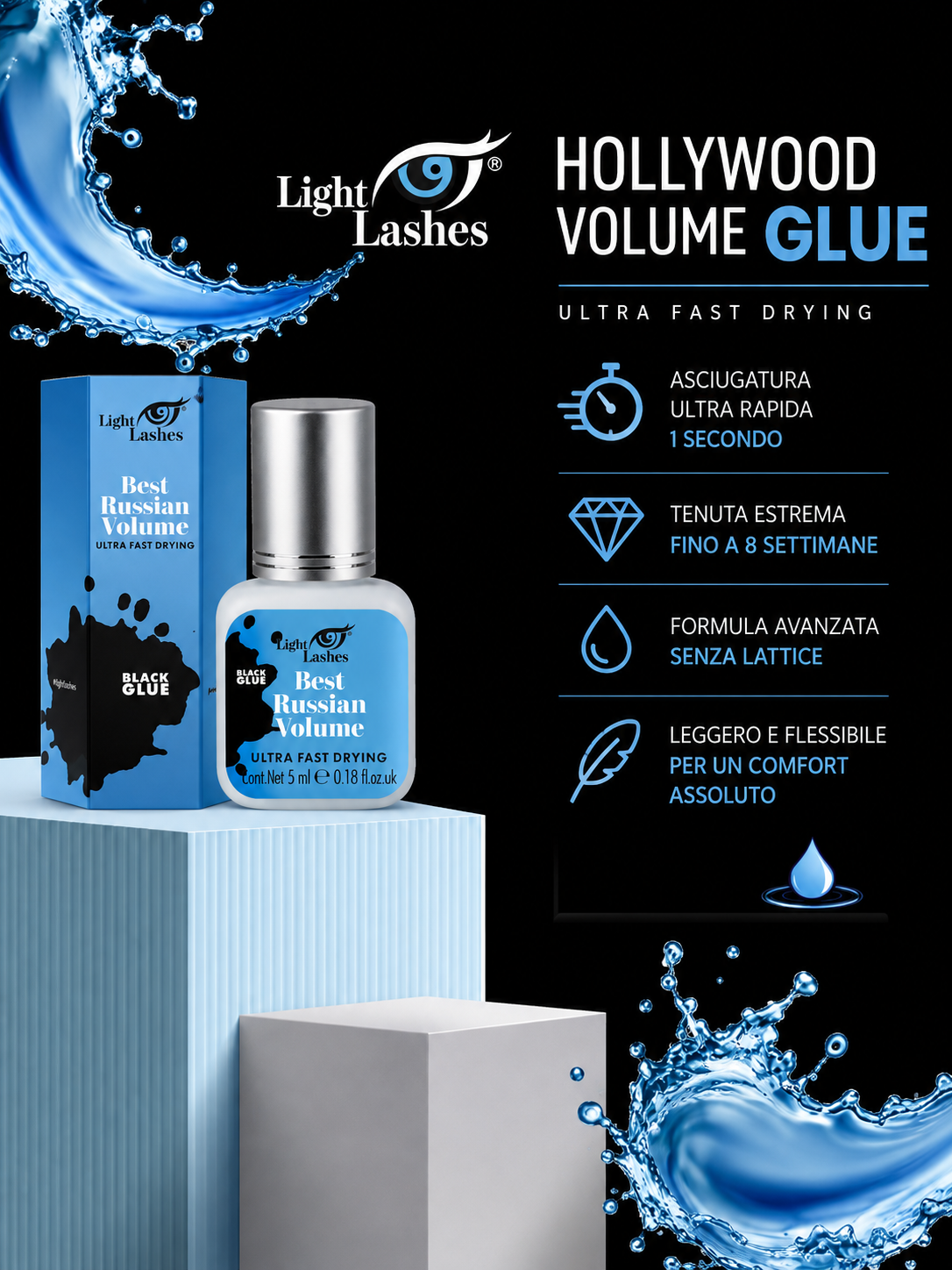 LIGHT LASHES® HOLLYWOOD VOLUME – Adhesivo Profesional para Extensiones de Pestañas 5 ml