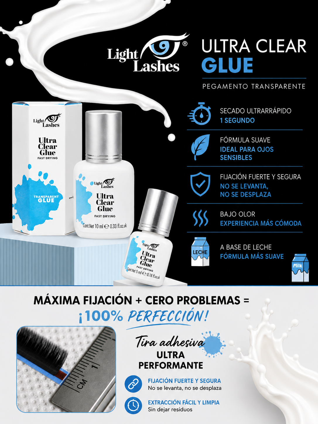 LIGHT LASHES® ULTRA CLEAR – Adhesivo Transparente para Extensiones de Pestañas 5 ml / 10 ml