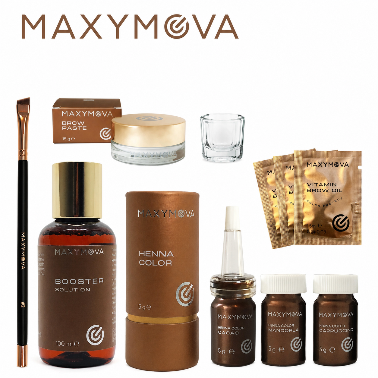 Kit Profesional de Henna para Cejas Maxymova · 3 Colores + Accesorios