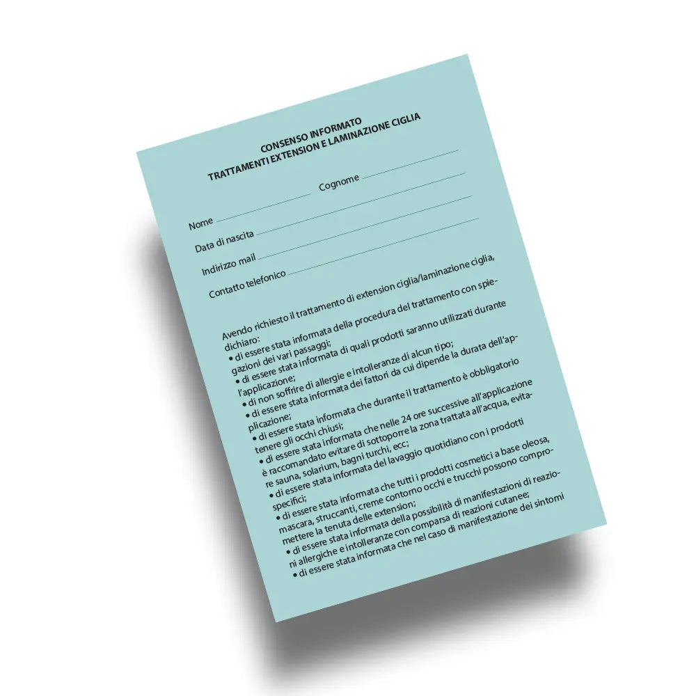 DLUX PROFESSIONAL® CONSENTIMIENTO INFORMADO – Extensiones y Laminación de Pestañas – Pack 10 unidades