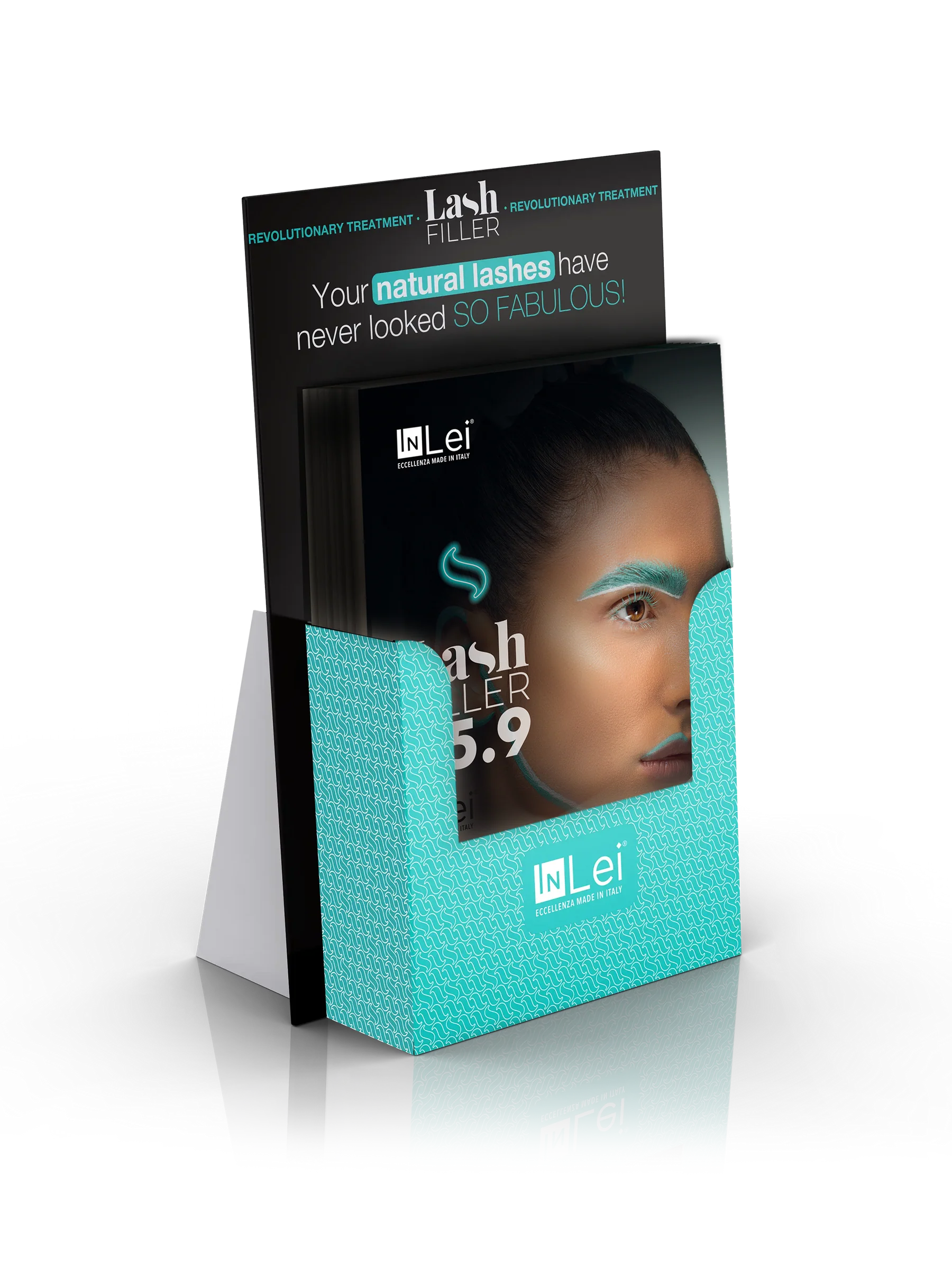 Expositor InLei® con 50 Flyers Publicitarios – Lash Filler 25.9