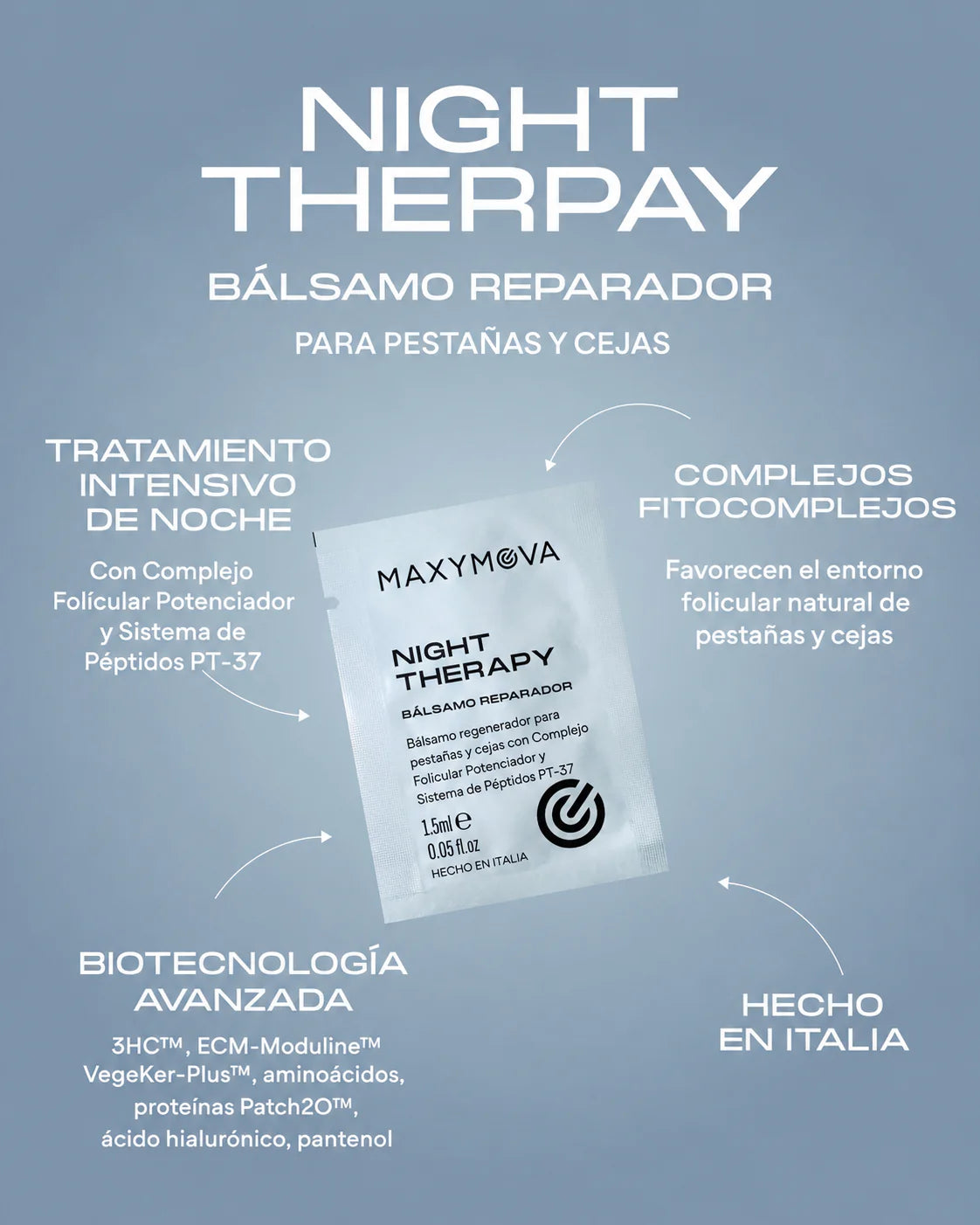 Bálsamo Reparador de Noche Monodosis para Pestañas y Cejas – 1,5 ml