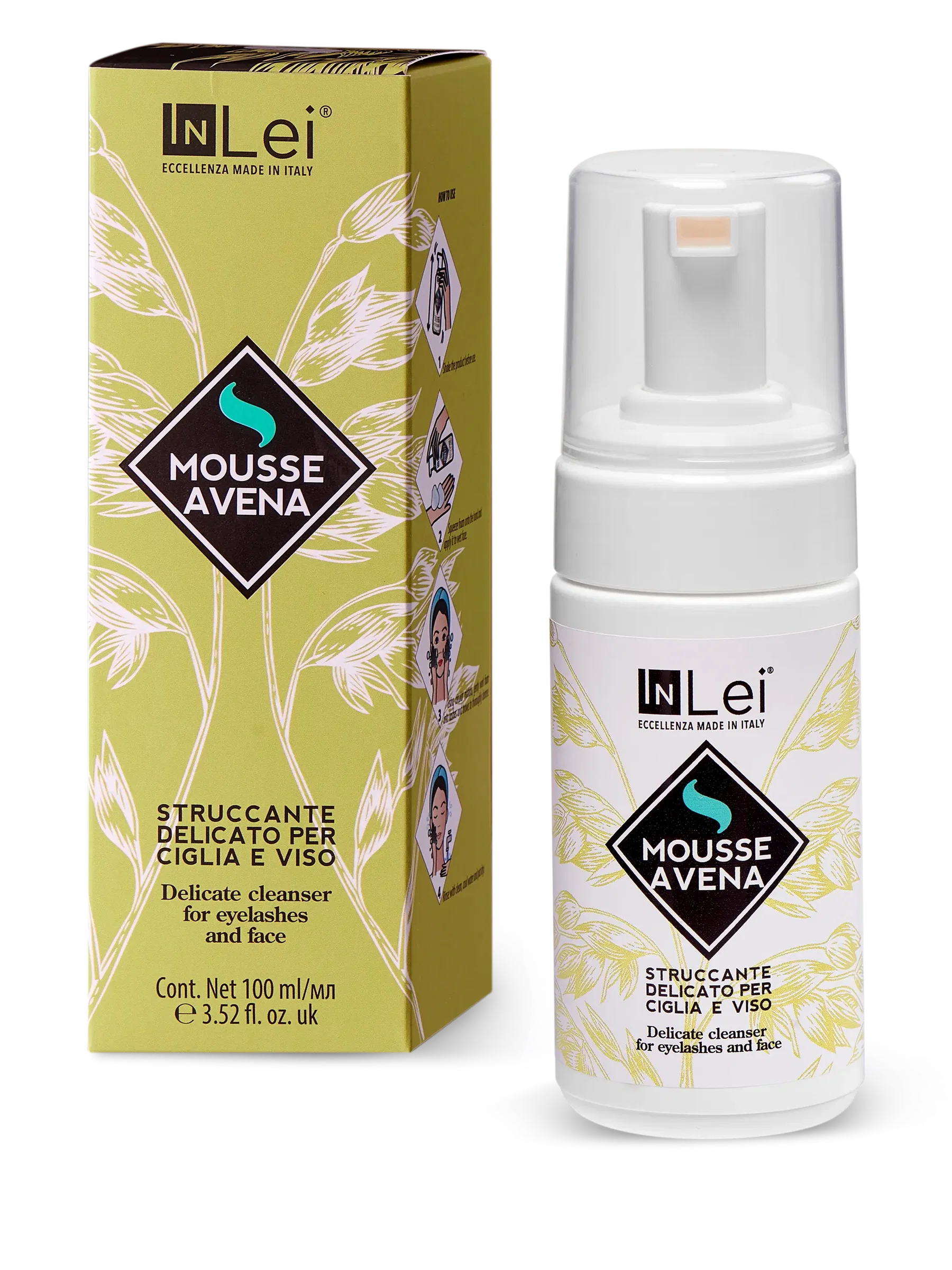 InLei® MOUSSE AVENA – Limpiador Suave para Pestañas y Rostro 100 ml
