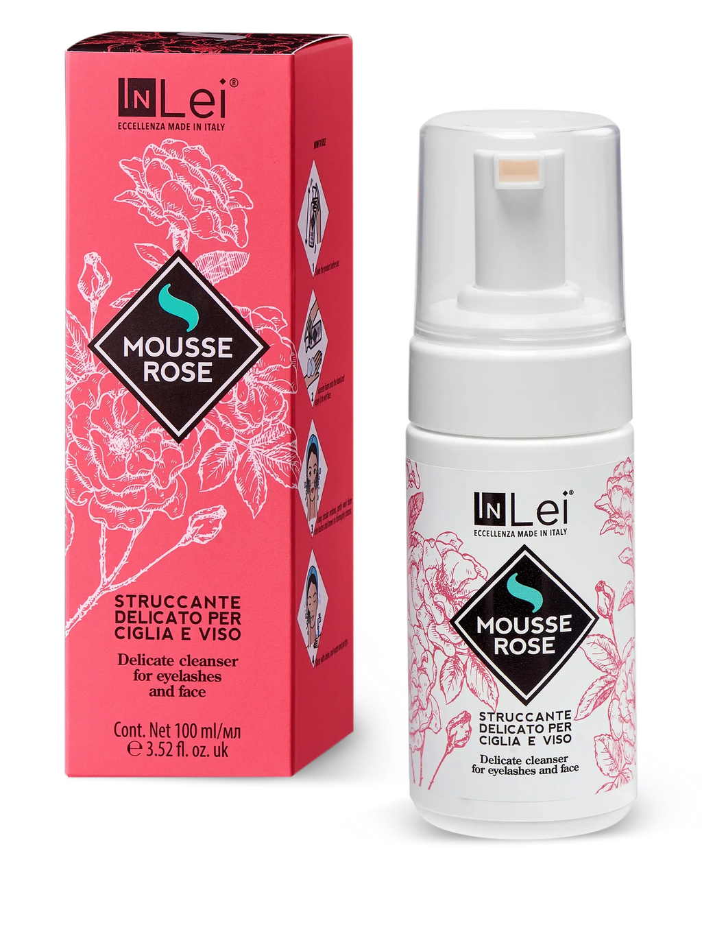 InLei® MOUSSE ROSE – Limpiador Suave para Pestañas y Rostro 100 ml