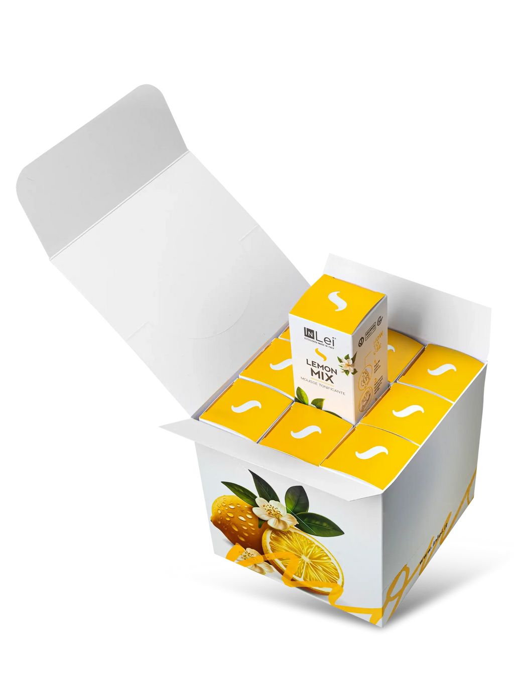 InLei® EXPOSITOR MOUSSE LEMON MIX – Limpiador Tonificante para Pestañas, Cejas y Rostro 100 ml – 9 unidades