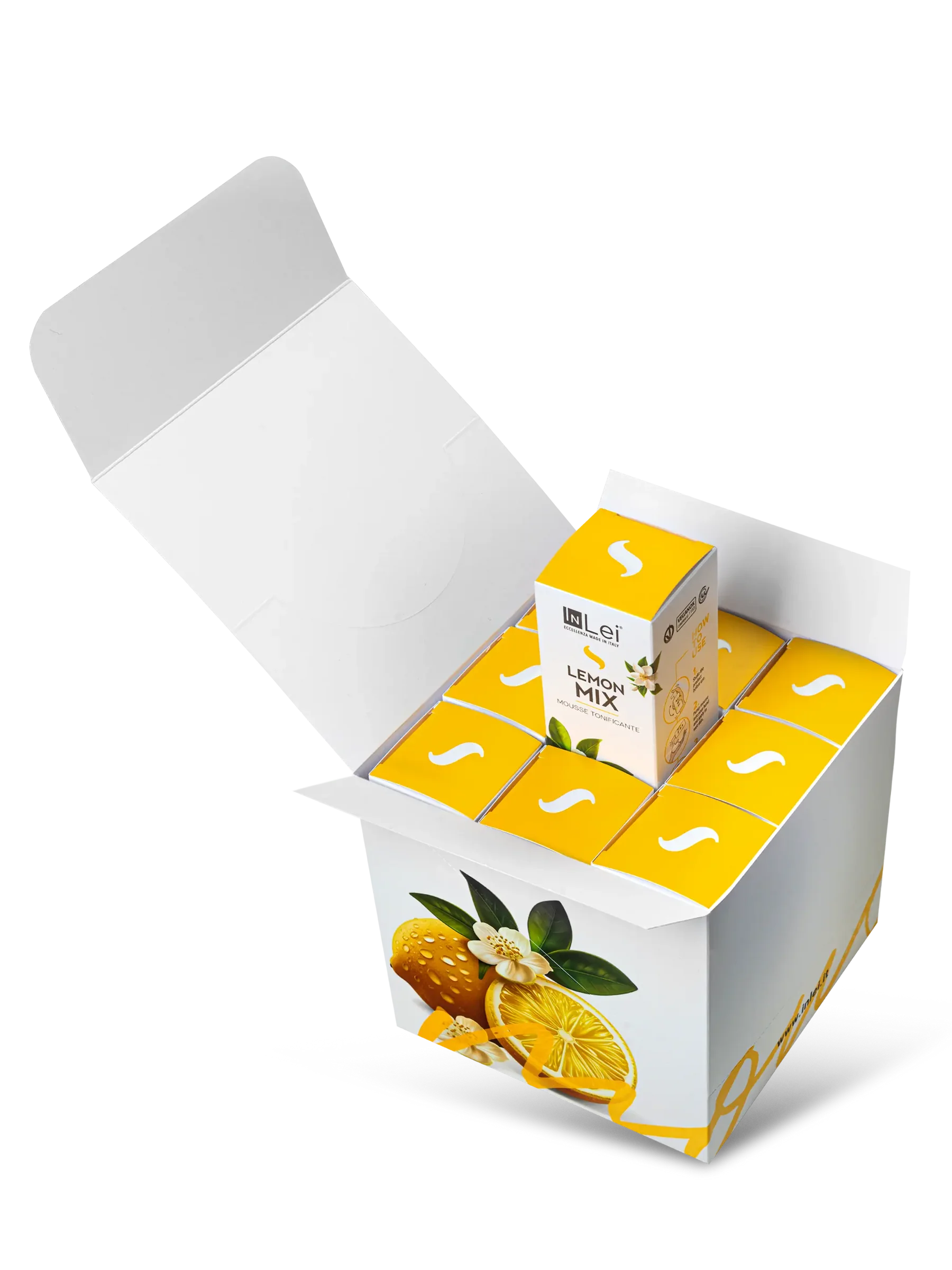 InLei® EXPOSITOR MOUSSE LEMON MIX – Limpiador Tonificante para Pestañas, Cejas y Rostro 100 ml – 9 unidades