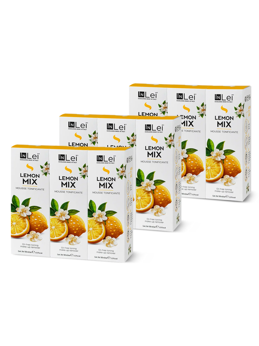 InLei® EXPOSITOR MOUSSE LEMON MIX – Limpiador Tonificante para Pestañas, Cejas y Rostro 100 ml – 9 unidades