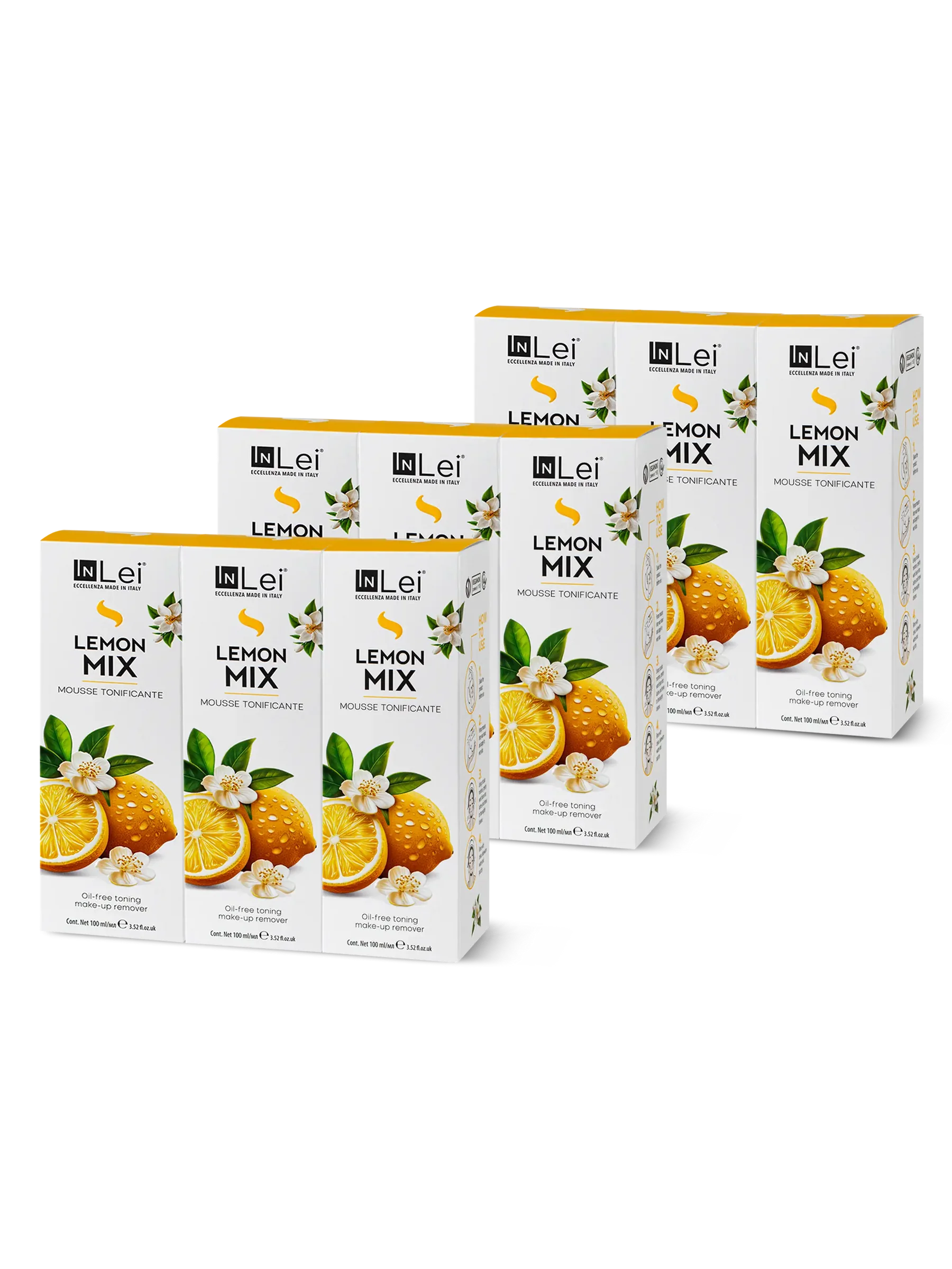 InLei® EXPOSITOR MOUSSE LEMON MIX – Limpiador Tonificante para Pestañas, Cejas y Rostro 100 ml – 9 unidades