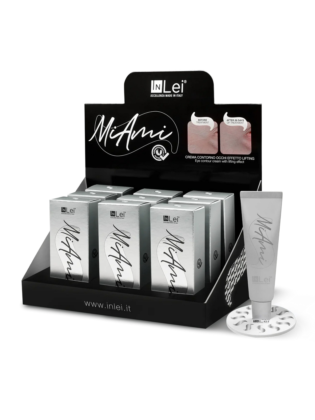 InLei® EXPOSITOR DE SOBREMESA MiAmi – Crema Contorno de Ojos Efecto Lifting 15 ml – 9 unidades