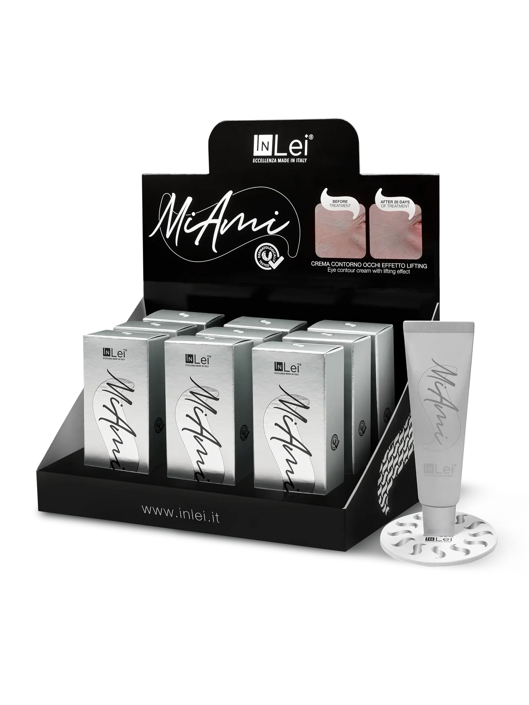 InLei® EXPOSITOR DE SOBREMESA MiAmi – Crema Contorno de Ojos Efecto Lifting 15 ml – 9 unidades