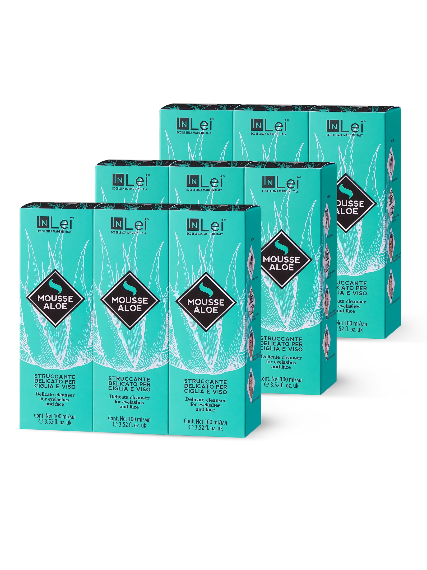 InLei® EXPOSITOR MOUSSE ALOE – Limpiador Suave para Pestañas y Rostro