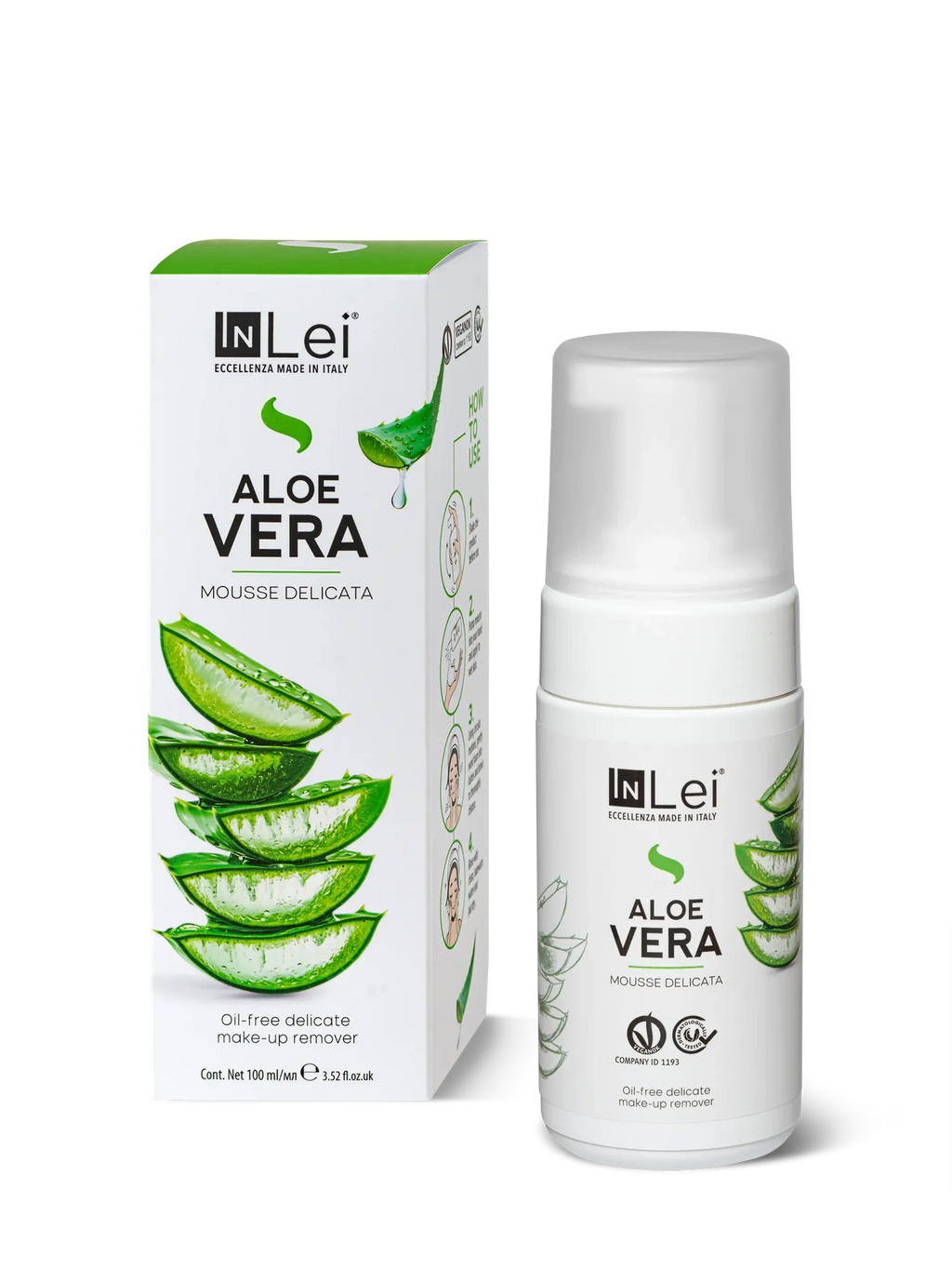 InLei® MOUSSE ALOE VERA – Limpiador Suave para Pestañas, Cejas y Rostro 100 ml