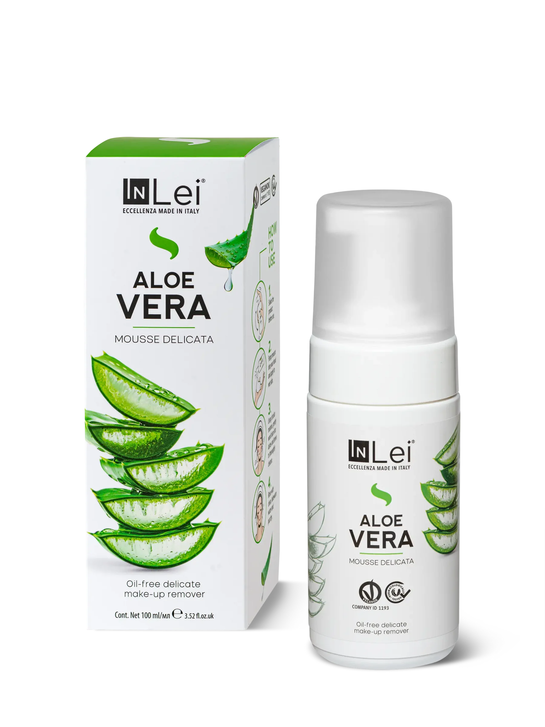 InLei® MOUSSE ALOE VERA – Limpiador Suave para Pestañas, Cejas y Rostro 100 ml