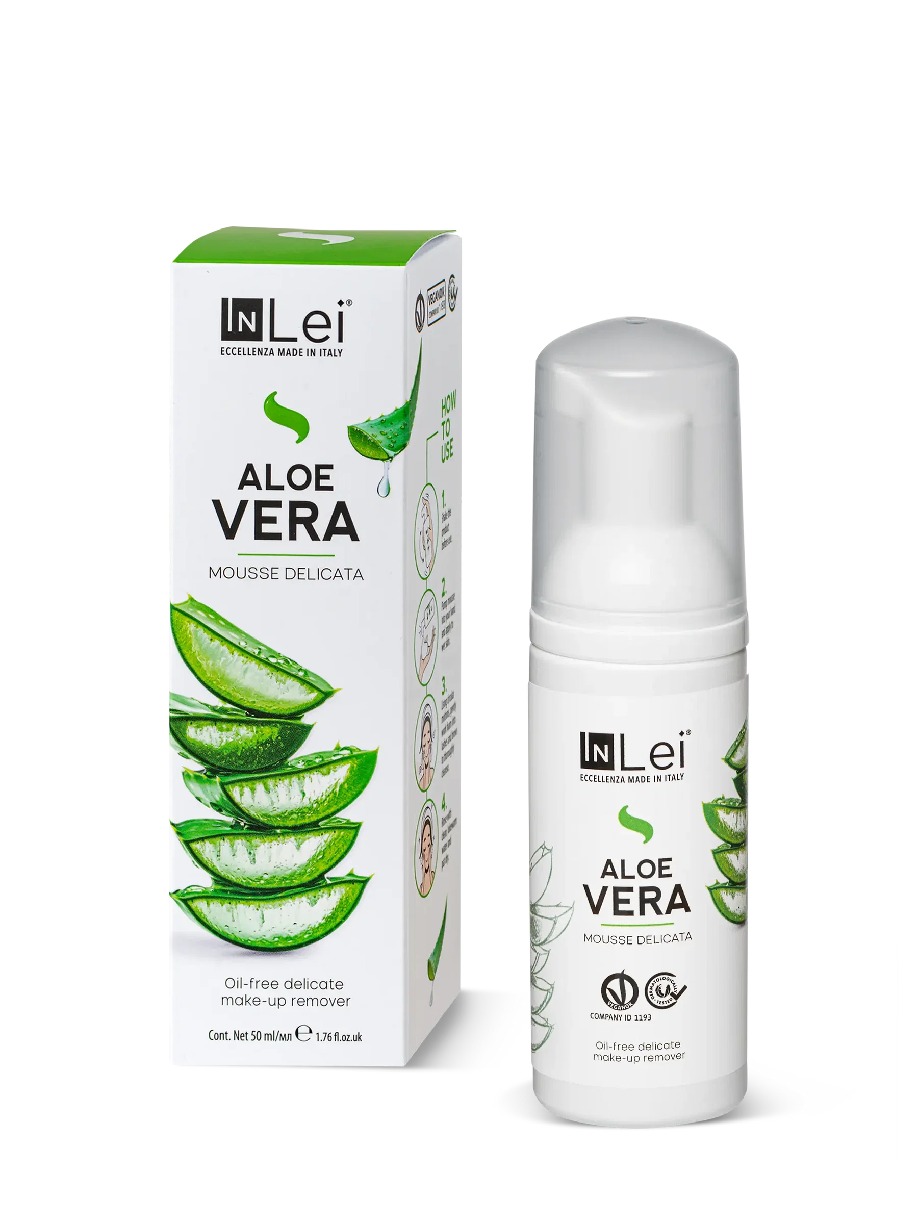 InLei® MOUSSE ALOE VERA TRAVEL SIZE – Limpiador Suave para Pestañas, Cejas y Rostro 50 ml