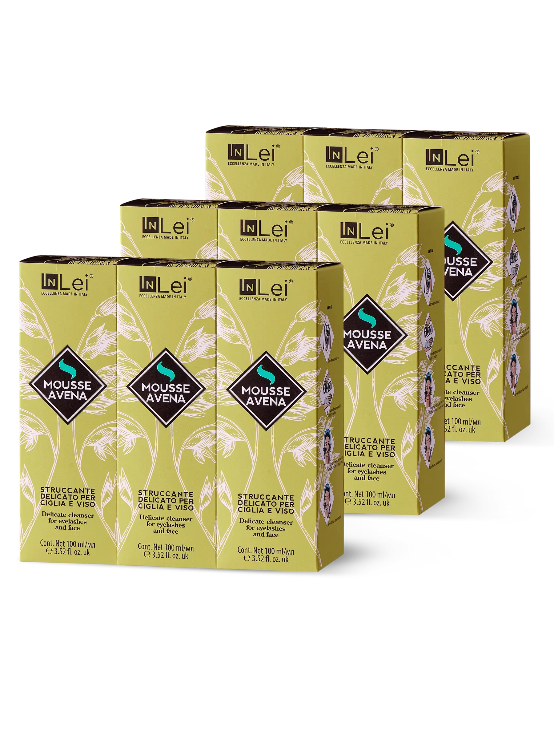 InLei® EXPOSITOR MOUSSE AVENA – Limpiador Suave para Pestañas y Rostro 9 unidades