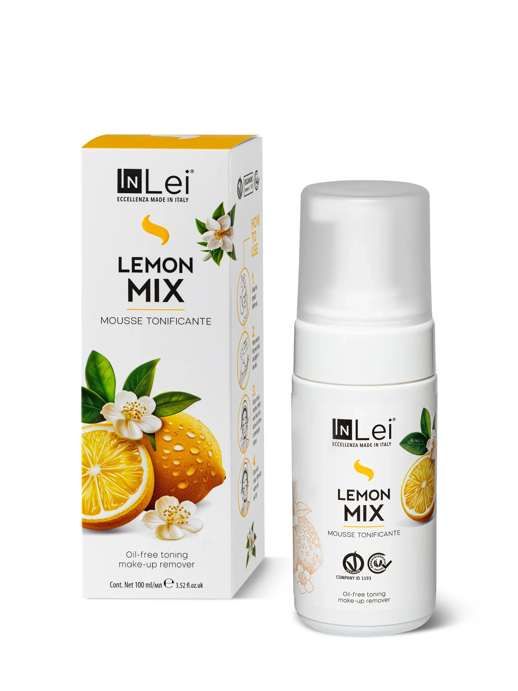 InLei® MOUSSE LEMON MIX – Limpiador Tonificante para Pestañas, Cejas y Rostro 100 ml