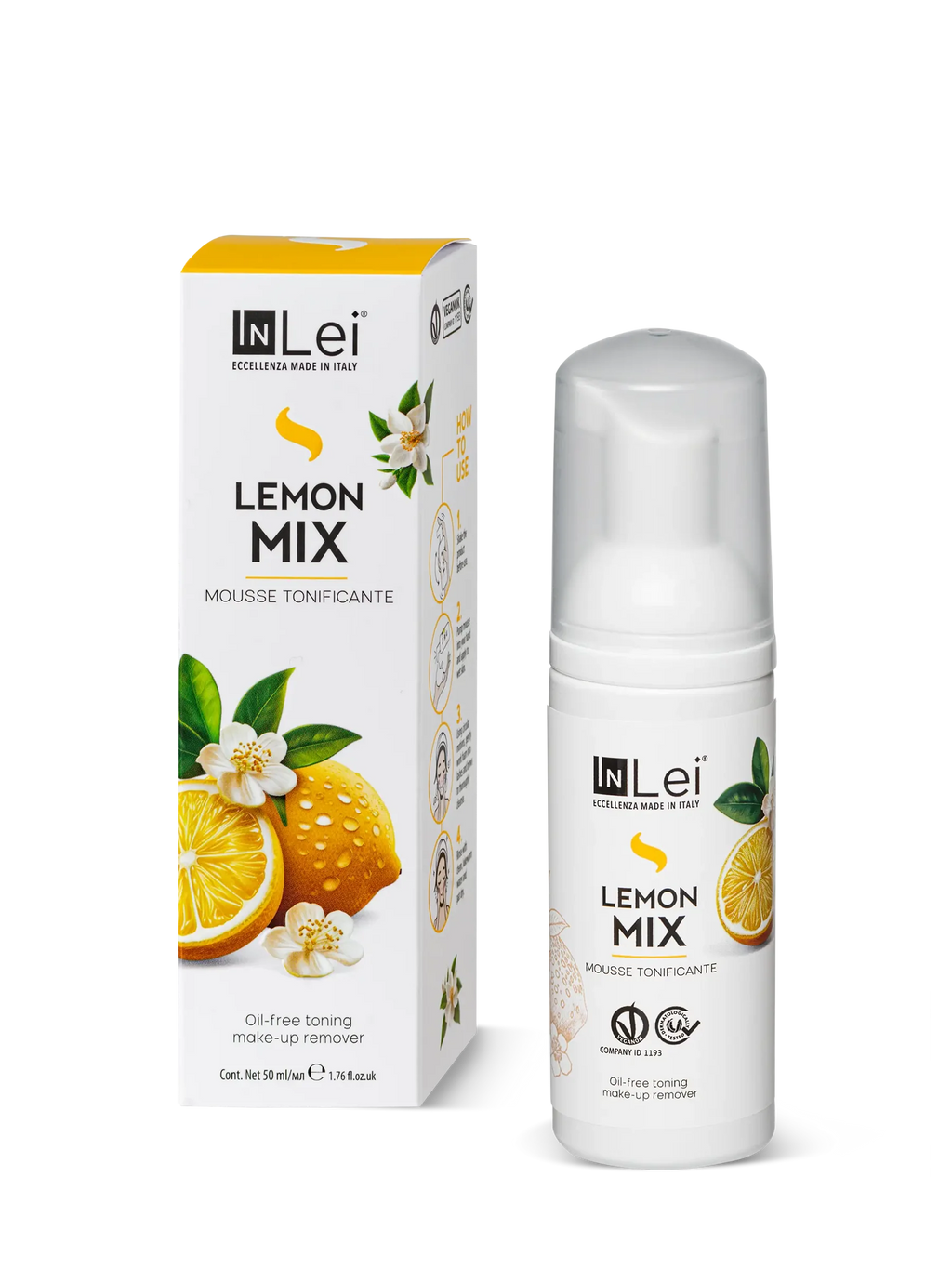 InLei® MOUSSE LEMON MIX TRAVEL SIZE – Limpiador Tonificante para Pestañas, Cejas y Rostro 50 ml