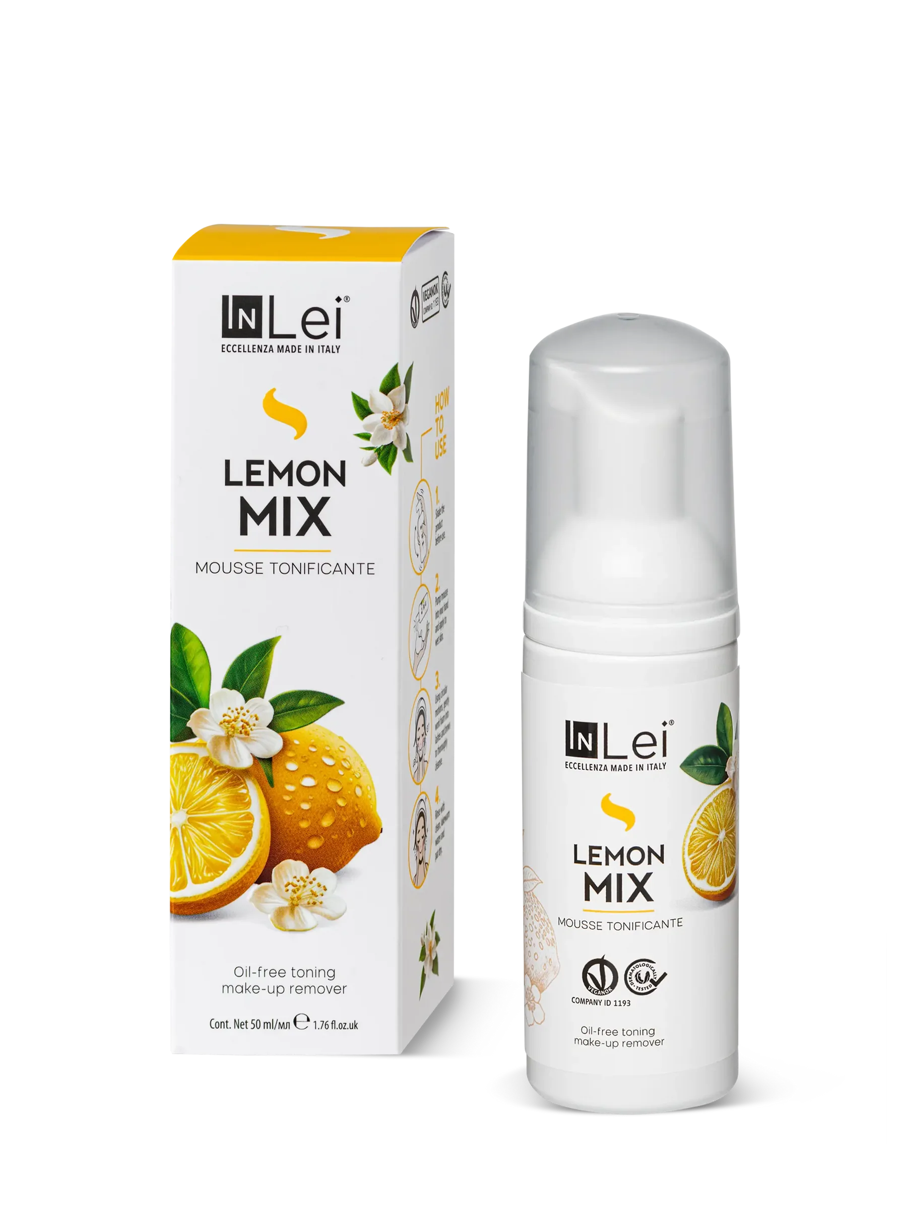 InLei® MOUSSE LEMON MIX TRAVEL SIZE – Limpiador Tonificante para Pestañas, Cejas y Rostro 50 ml