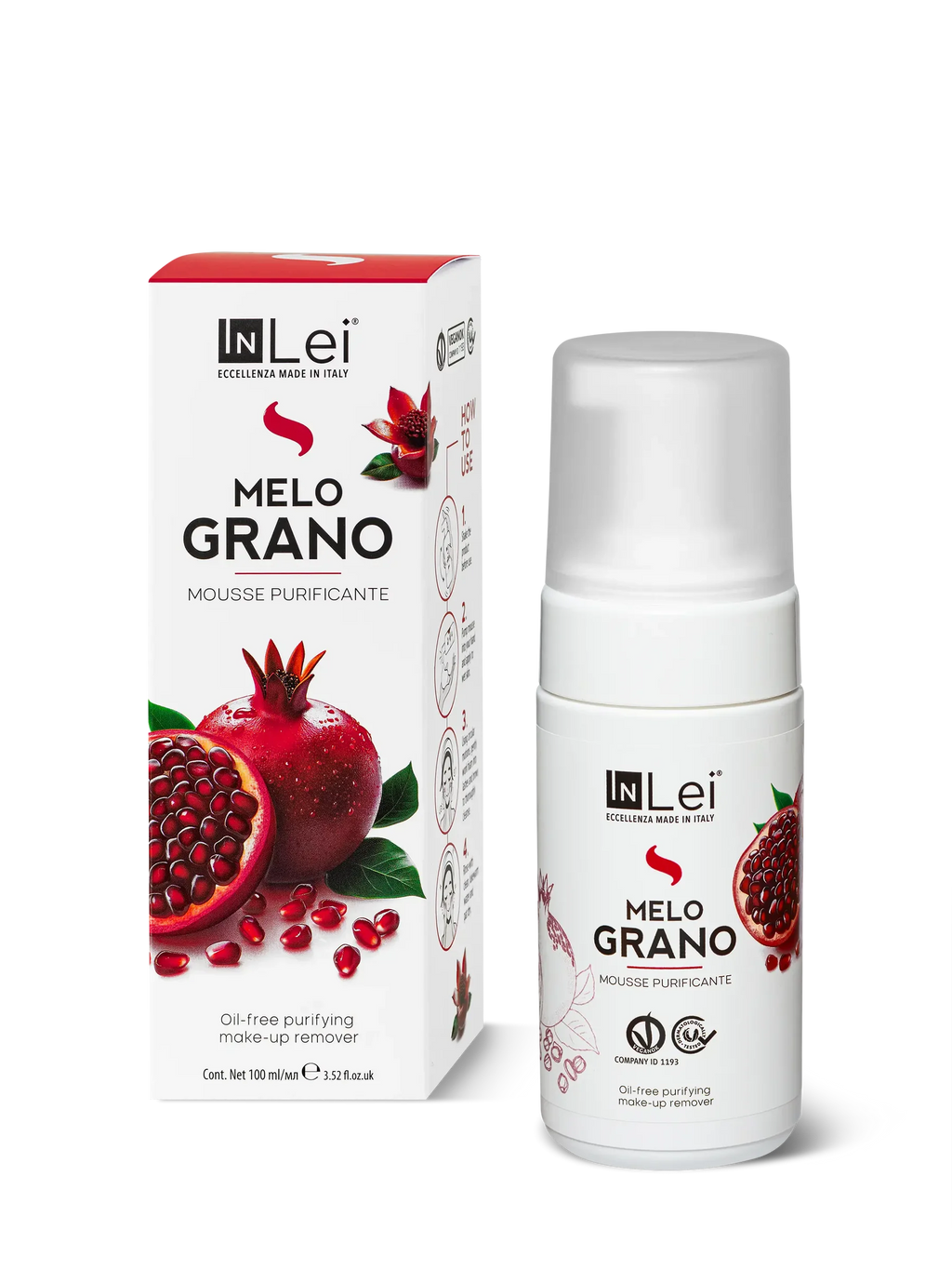 InLei® MOUSSE MELOGRANO – Limpiador Purificante para Pestañas, Cejas y Rostro 100 ml