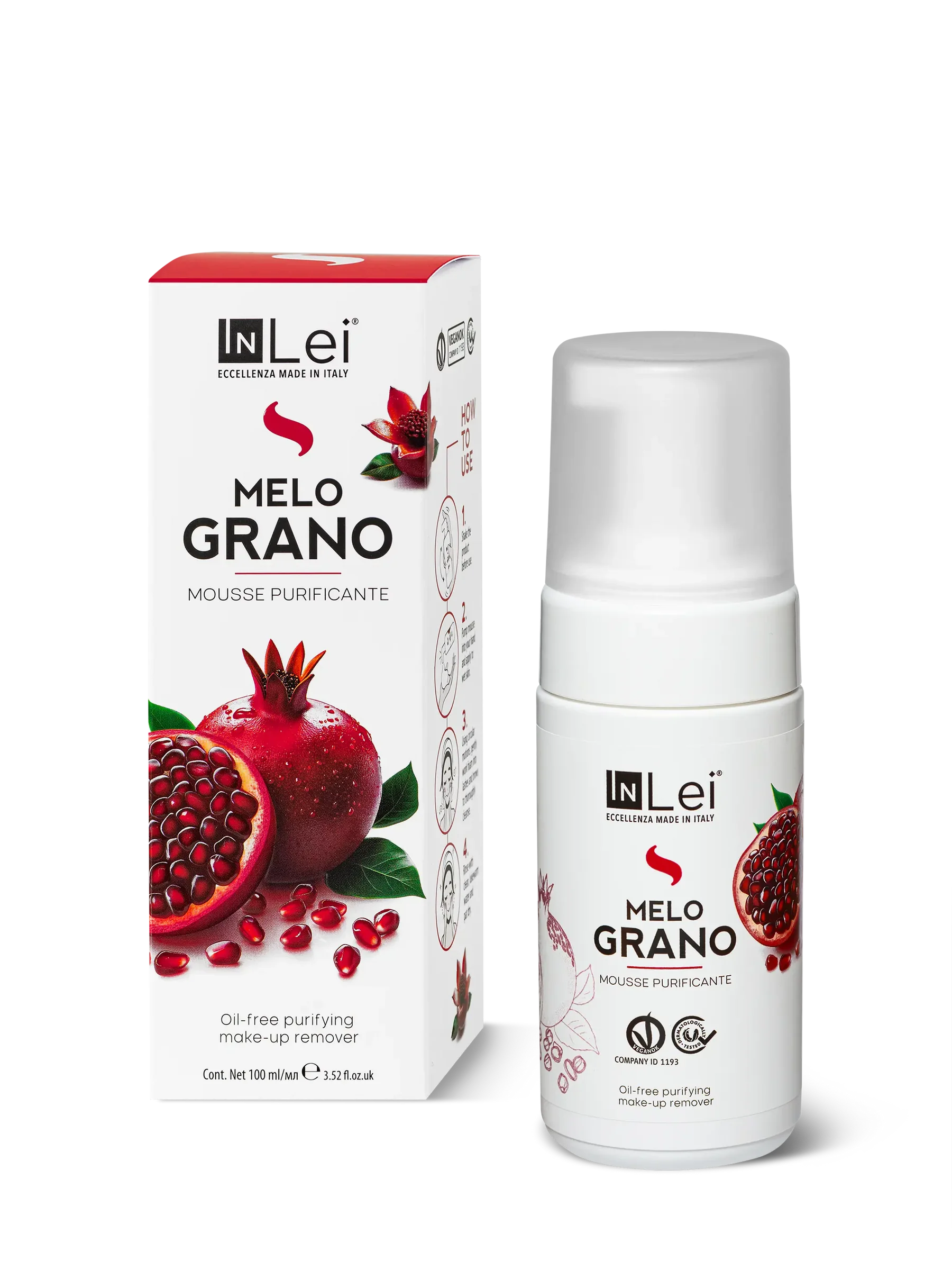 InLei® MOUSSE MELOGRANO – Limpiador Purificante para Pestañas, Cejas y Rostro 100 ml