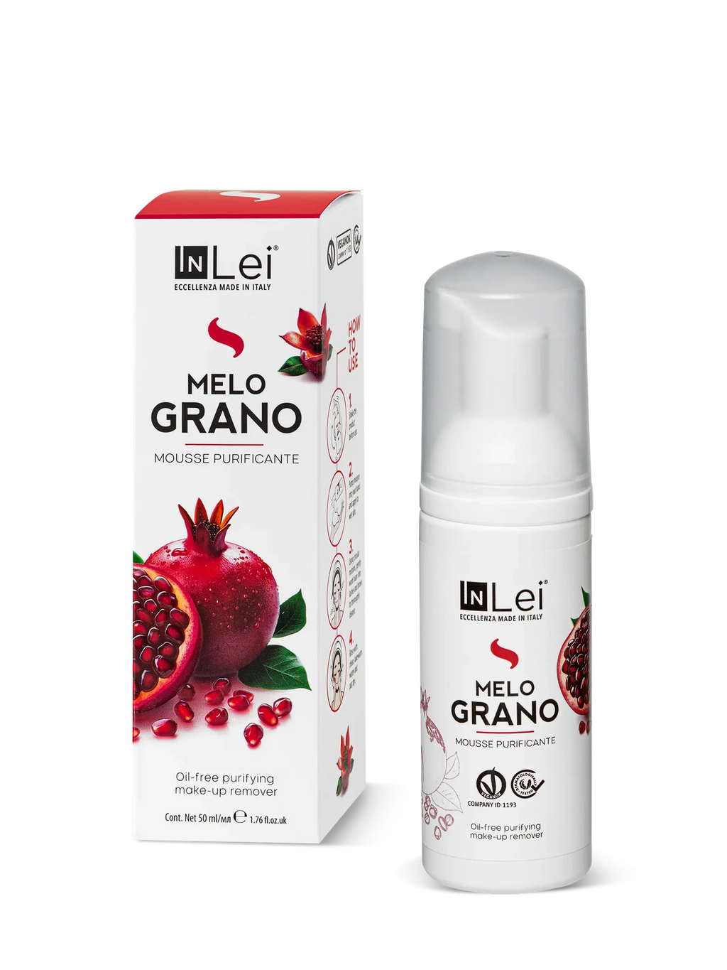InLei® MOUSSE MELOGRANO TRAVEL SIZE – Limpiador Purificante para Pestañas, Cejas y Rostro 50 ml