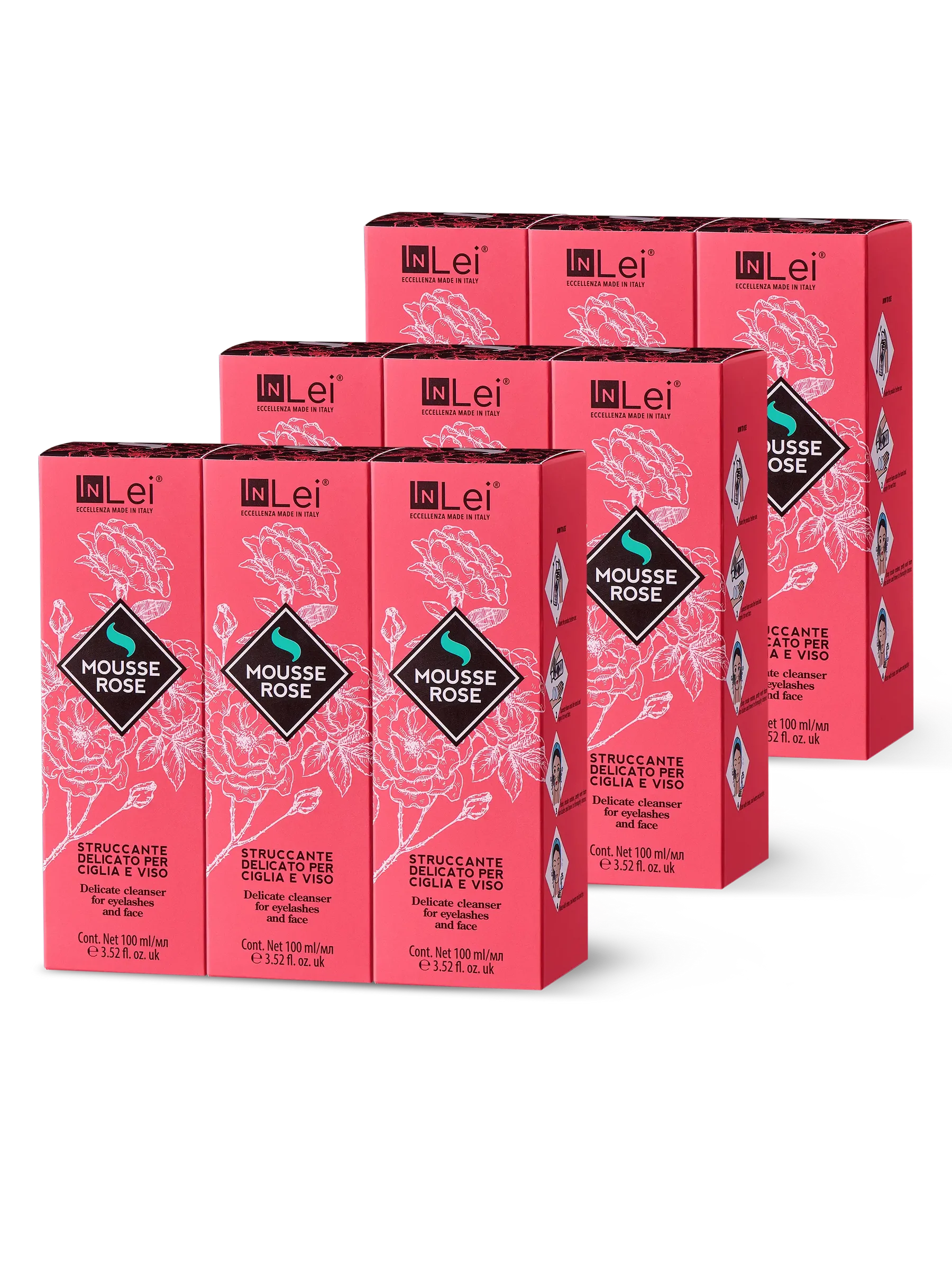 InLei® EXPOSITOR MOUSSE ROSE – Limpiador Suave para Pestañas y Rostro