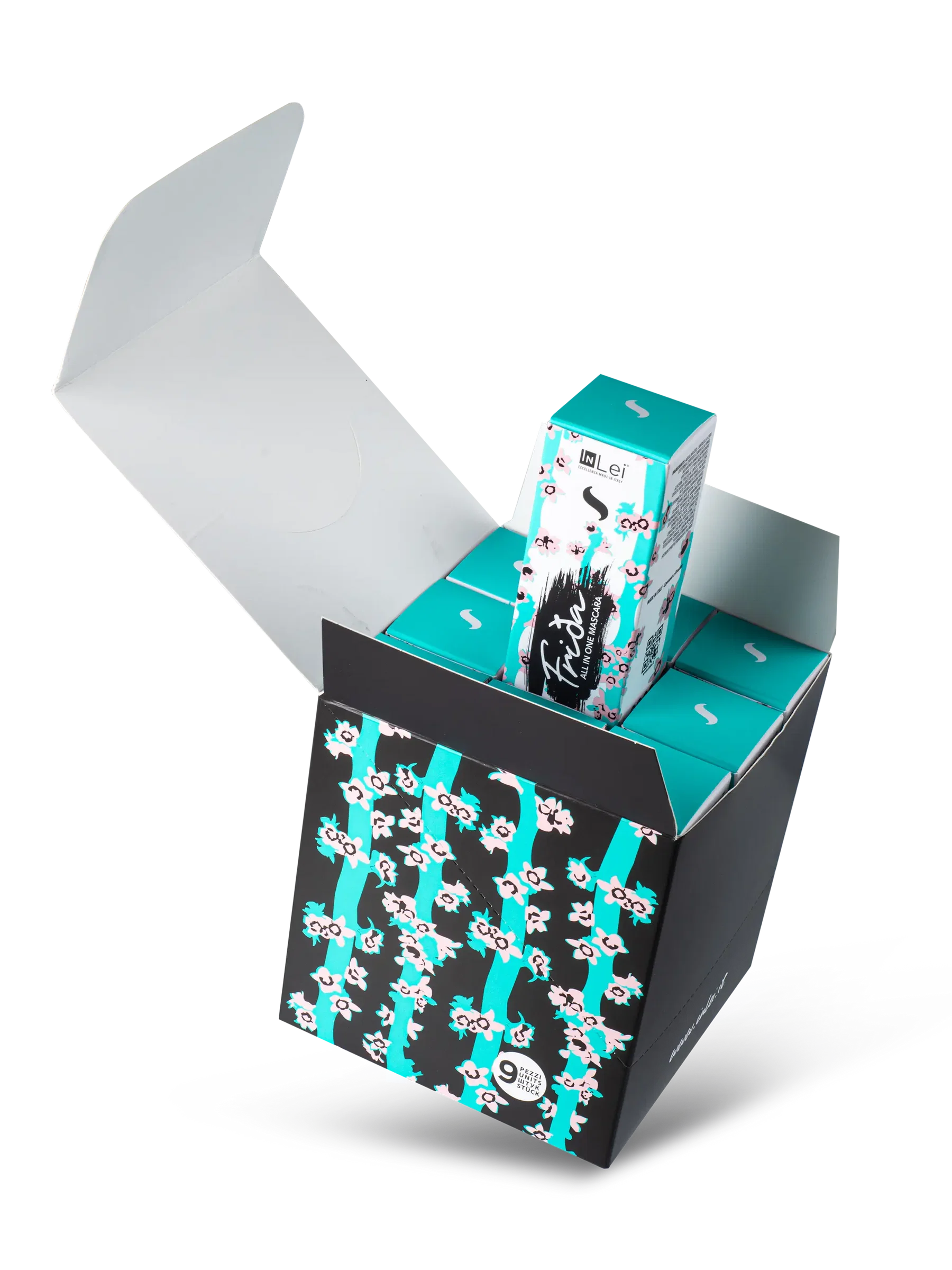 InLei® EXPOSITOR FRIDA – Máscara para Pestañas Naturales, Extensiones y Laminación 9 unidades