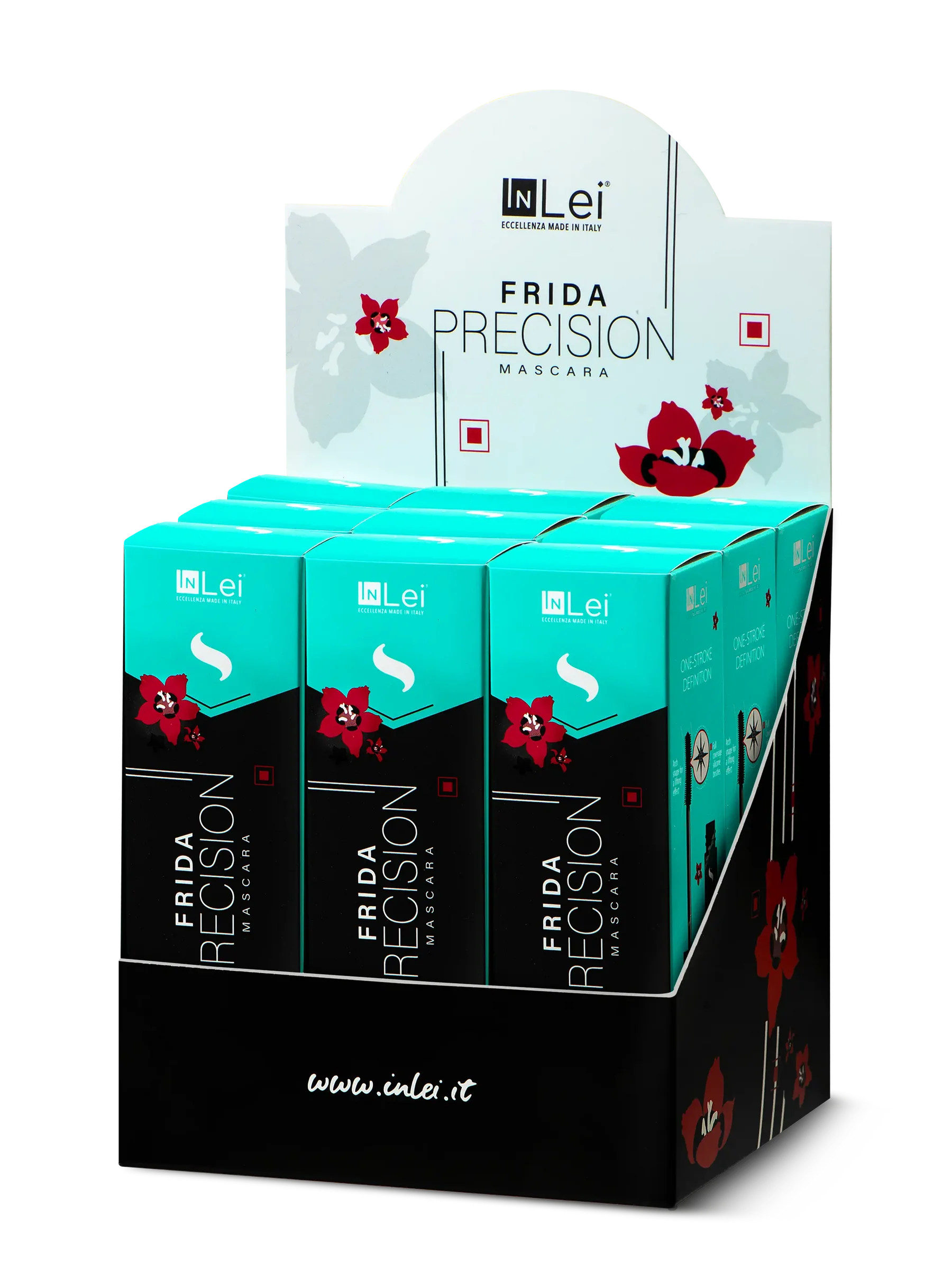 InLei® EXPOSITOR DE SOBREMESA FRIDA PRECISION – Máscara de Alta Definición para Pestañas Naturales y Extensiones – 9 unidades