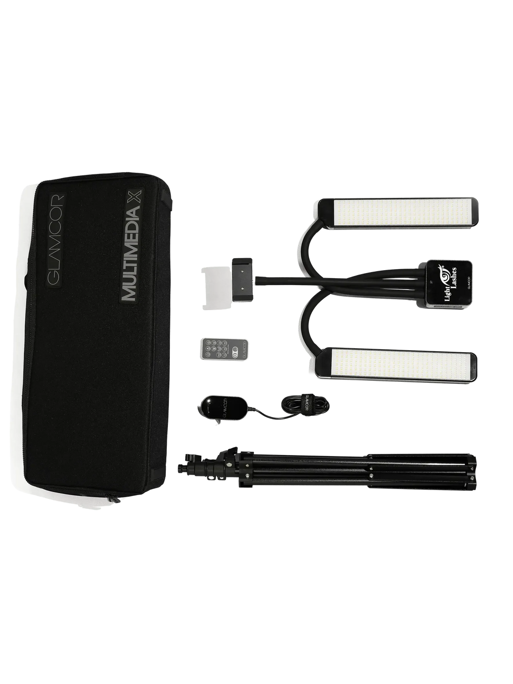 GLAMCOR® MULTIMEDIA X – Lámpara LED Profesional con Dos Brazos Flexibles y Soporte Multimedia