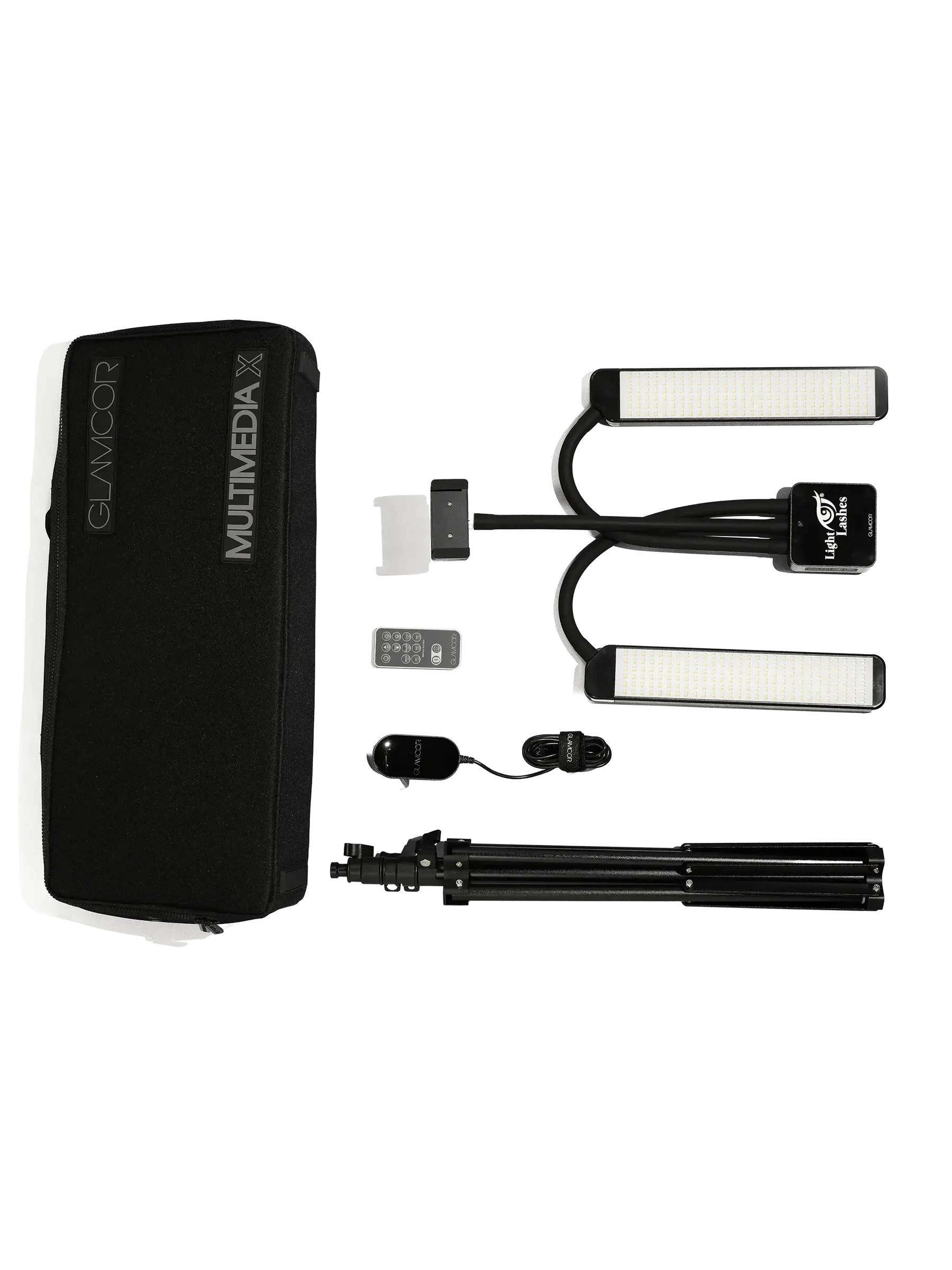 GLAMCOR® MULTIMEDIA X – Lámpara LED Profesional con Dos Brazos Flexibles y Soporte Multimedia